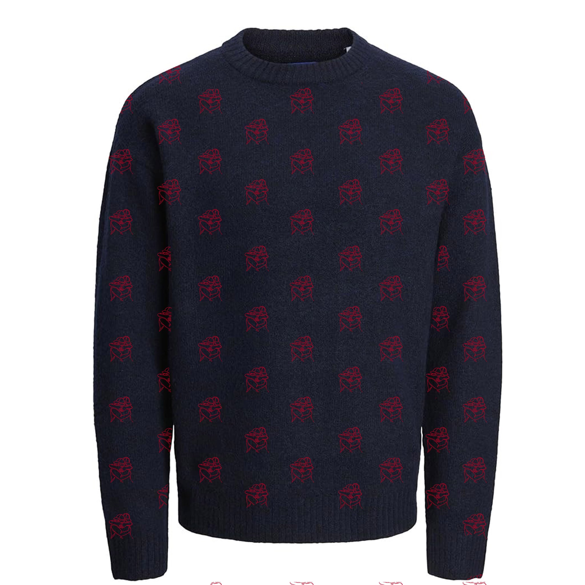 Brotherman Pattern Logo Knitted Jumper - Navy Blue